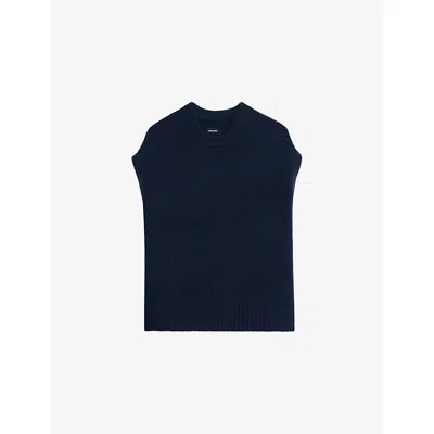 Zadig & Voltaire Womens Encre Contrast-edge Relaxed-fit Sleeveless Wool And Cashmere-blend Jumper In Black