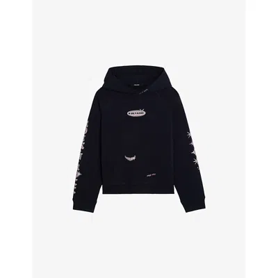 Zadig & Voltaire Womens Encre Georgy Rhinestone-text Cotton-jersey Hoody In Black