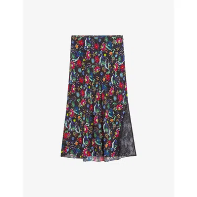 Zadig & Voltaire Womens Encre Jayla Floral-print Woven Maxi Skirt In Multi
