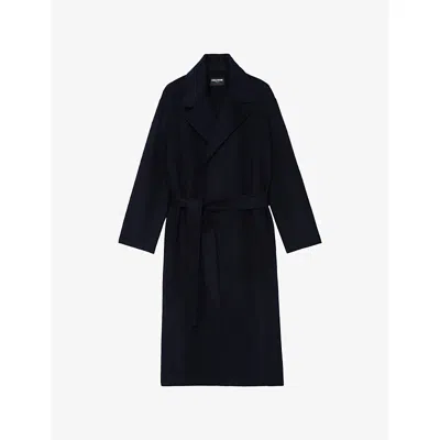 Zadig & Voltaire Womens Encre Meli Tie-belt Wool-blend Coat In Black