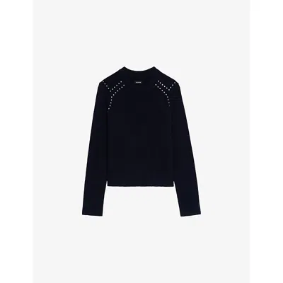 ZADIG & VOLTAIRE WOMENS ENCRE NALTY STUD-EMBELLISHED WOOL AND CASHMERE-BLEND JUMPER XS