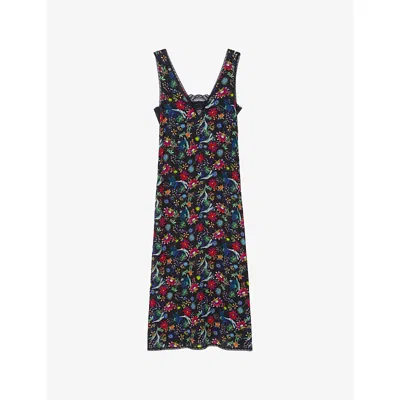 Zadig & Voltaire Womens Encre Renzo Floral-print Woven Midi Dress In Black