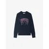 Zadig & Voltaire Womens Encre Rhinestone-embellished Round-neck Cotton-blend Sweatshirt In Blue