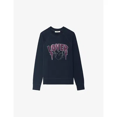 ZADIG & VOLTAIRE WOMENS ENCRE RHINESTONE-EMBELLISHED ROUND-NECK COTTON-BLEND SWEATSHIRT