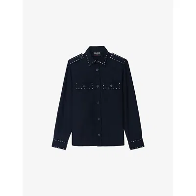 Zadig & Voltaire Womens Encre Taskam Rhinestone-embellished Stretch-woven Overshirt Xs In Blue