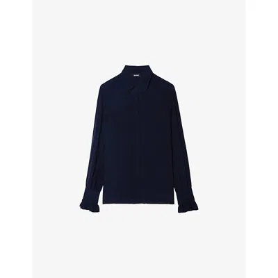 Zadig & Voltaire Womens Encre Thely Ruffled-trim Woven Shirt In Blue