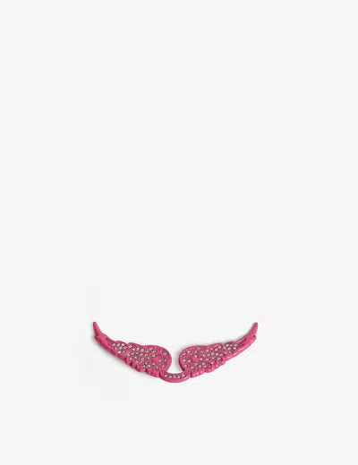 Zadig & Voltaire Womens Fluo Pink/crystal Swing Your Wings Rhinestone-encrusted Metal Badg In Fluo Pink/crystal