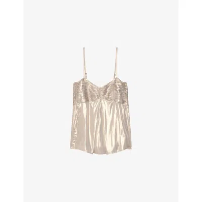 Zadig & Voltaire Womens Gold Cippie Pleated Satin Cami Top In Neutral