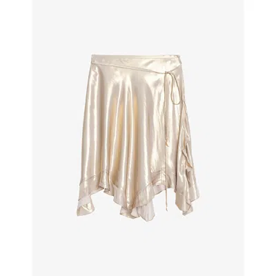 Zadig & Voltaire Womens Gold Jetos Asymmetric-hem Satin Mini Skirt In White