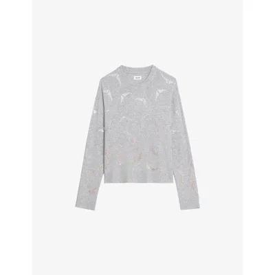 Zadig & Voltaire Womens Gris Chine Clai Markuz Rhinestone-embellished Cashmere Jumper In Gray