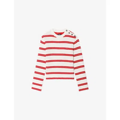 Zadig & Voltaire Spikyz Striped Buttoned-detail Wool Sweater In Neutral