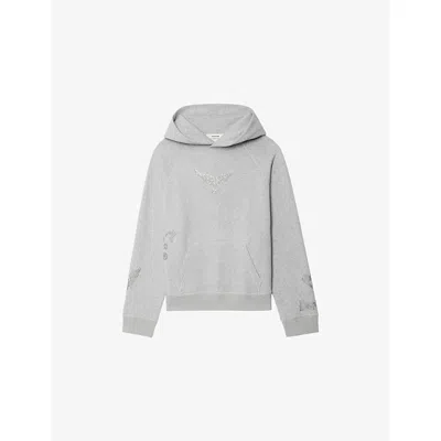 Zadig & Voltaire Womens Gris Chine Georgy Branded Cotton-jersey Hoody In Gray