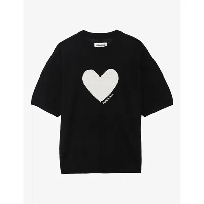 Zadig & Voltaire Womens Idaz Heart-motif Short-sleeve Cashmere Jumper Black Xs