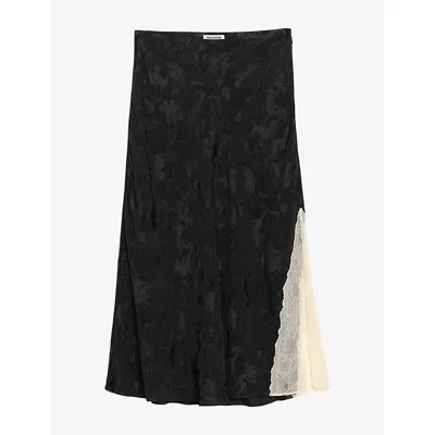Zadig & Voltaire Womens Jayla Jacquard Lace-trim Woven Midi Skirt Gloom In Black