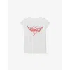 Zadig & Voltaire Cloe Heart Wings Strass Crystal Embellished Cotton Graphic T-shirt In White