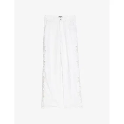 Zadig & Voltaire Womens Judo Elfy Embroidered-lace Wide-leg High-rise Linen And Cotton-blend Trousers In White
