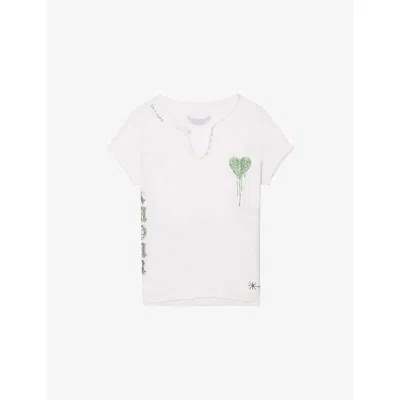 ZADIG & VOLTAIRE WOMENS JUDO HENLEY GRAPHIC-PRINT COTTON T-SHIRT
