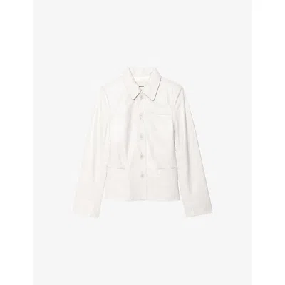 Zadig & Voltaire Womens Judo Liamys Branded Leather Jacket In White