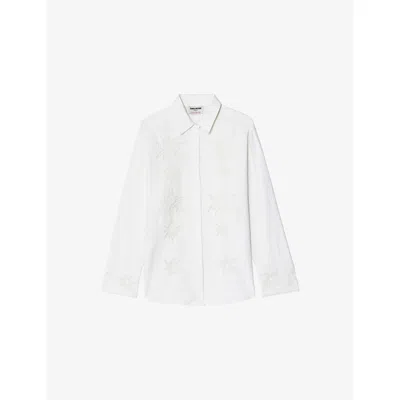 Zadig & Voltaire Womens Judo Morning Embroidered-lace Linen And Cotton-blend Shirt Xs In White