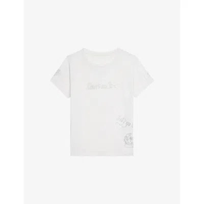 Zadig & Voltaire Womens Judo Round-neck Rhinestone-embellished Cotton-blend T-shirt In White