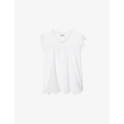 Zadig & Voltaire Womens Judo Tika Embroidered Round-neck Cotton-blend Top Xs In White