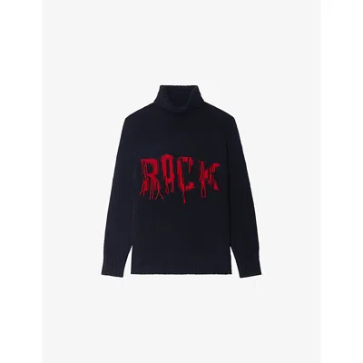 Zadig & Voltaire Womens Light Blue Mora Rock-intarsia Merino-wool Jumper