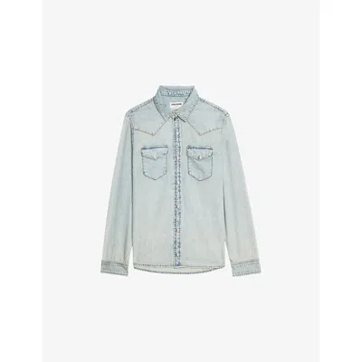 ZADIG & VOLTAIRE WOMENS LIGHT BLUE SABY FLAP-POCKET DENIM SHIRT