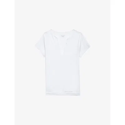 Zadig & Voltaire Womens Love Regular-fit Button-neck Cotton T-shirt In Red