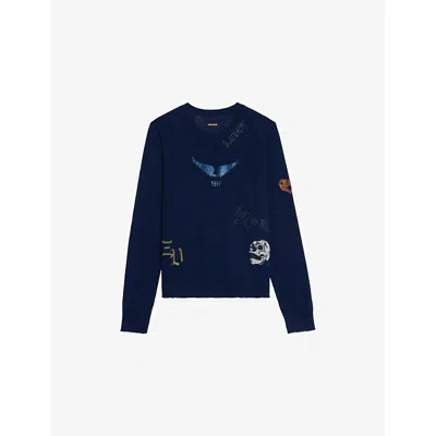 Zadig & Voltaire Womens Zadig&voltaire Miss Rhinestone-embellished Cashmere Jumper In Blue