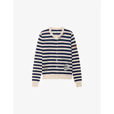 Zadig & Voltaire Missya Embellished Stripe Cashmere Cardigan In Multi