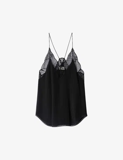 ZADIG & VOLTAIRE WOMENS NOIR CHRISTY SILK CAMI TOP,10231722