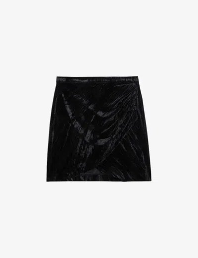 Zadig & Voltaire Womens Noir Judelle Tulip-hem Stretch-velvet Mini Skirt In Schwarz