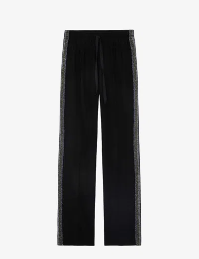Zadig & Voltaire Womens Noir Pomy Glitter-stripe High-rise Crepe Trousers In Black