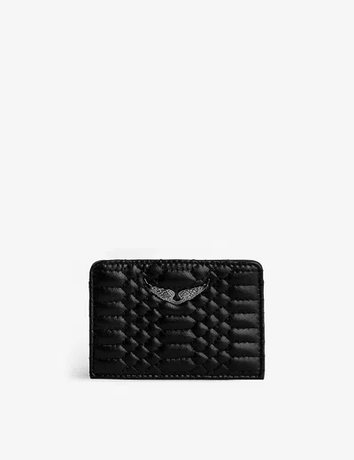 Zadig & Voltaire Quilted-leather Emblem-detail Card Holder In Noir
