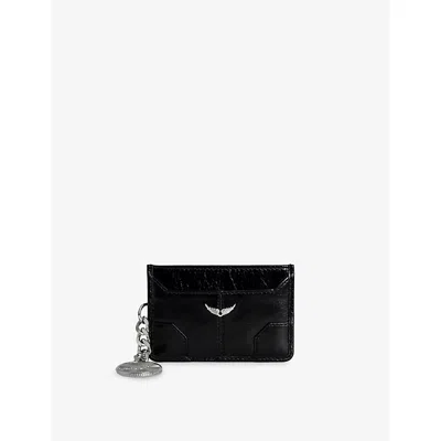ZADIG & VOLTAIRE WOMENS NOIR SUNNY VINTAGE-EFFECT LEATHER CARD HOLDER