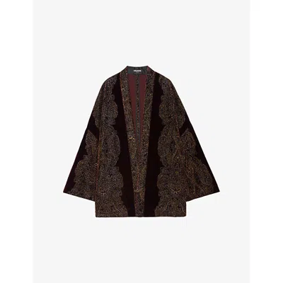 ZADIG & VOLTAIRE WOMENS PAISLEY-PATTERN SEQUIN-EMBELLISHED VELVET KIMONO BURGUNDY
