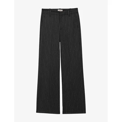 Zadig & Voltaire Womens Panol Striped High-rise Stretch-woven Trousers Anthracite