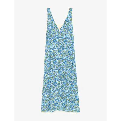Zadig & Voltaire Womens Pear Renzo Floral-print Woven Midi Dress In Blue