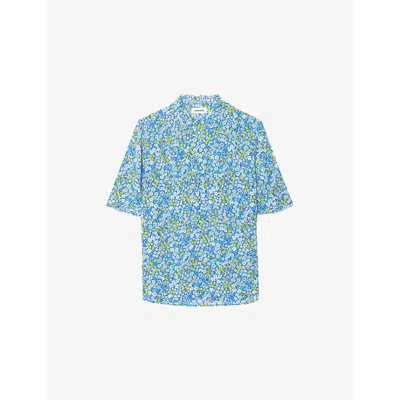 Zadig & Voltaire Womens Pear Topher Floral-print Woven Blouse In Blue