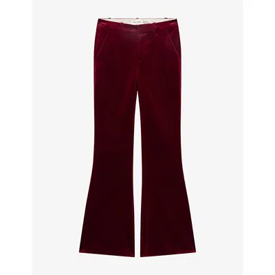 Zadig & Voltaire Womens Prevy Low-rise Flared-leg Velvet Trousers Cherry In Brown