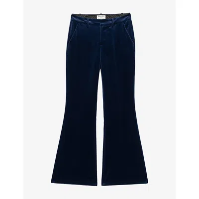 Zadig & Voltaire Womens Prevy Low-rise Flared-leg Velvet Trousers Marine In Blue