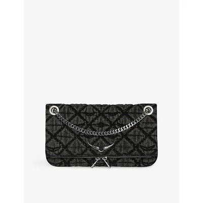 Zadig & Voltaire Womens Road Rock Ii Monogram Denim Clutch Bag