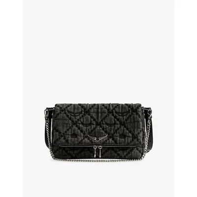 ZADIG & VOLTAIRE WOMENS ROAD ROCKY II QUILTED DENIM SHOULDER BAG