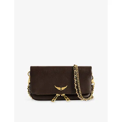 Zadig & Voltaire Womens Rock Nano Leather Clutch Bag Brown In Brownie