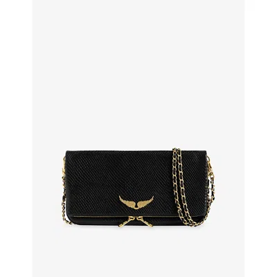 Zadig & Voltaire Womens Rock Soft Wild Leather Clutch Bag Black
