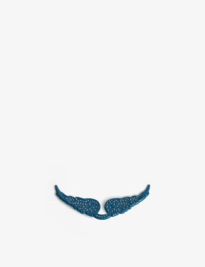 Zadig & Voltaire Womens Shiny Deep/light Sapphir Swing Your Wings Rhinestone-encrusted Metal Badg