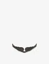 Zadig & Voltaire Womens Shiny Gun Emerald Swing Your Wings Rhinestone-encrusted Metal Badg