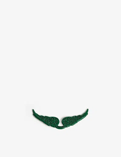 Zadig & Voltaire Womens Shiny Karma/emerald Swing Your Wings Rhinestone-encrusted Metal Badg