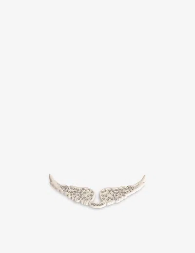 Zadig & Voltaire Womens Shiny White/crystal Swing Your Wings Rhinestone-encrusted Metal Badg