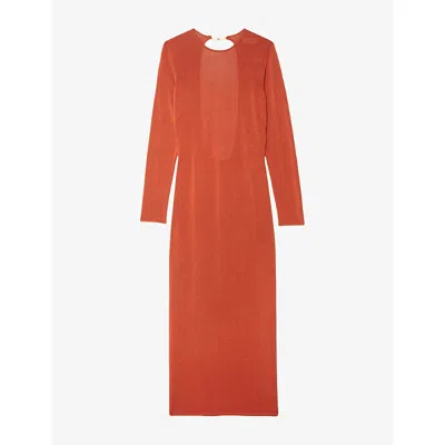 Zadig & Voltaire Womens Sarra Wing-embellished Long-sleeve Cotton-blend Maxi Dress Sienna